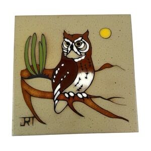 Ceramic Owl Tile Trivet‎ Decorative Tile by Cleo Teissedre 6"